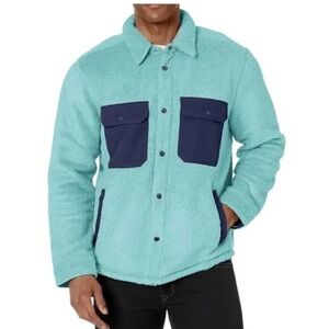 Outerknown Mens Standard Skyline Shirt Jacket Mineral Blue Sherpa Fleece Shacket